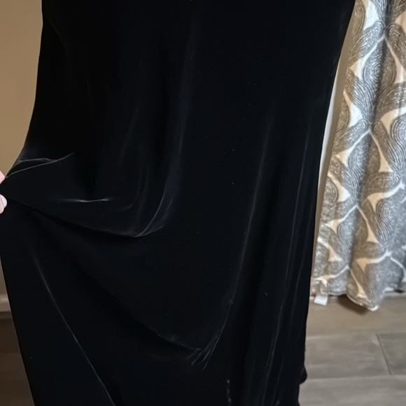 Antique 1930’s Black Silk Velvet Puff Sleeve Rhinestone Embellished Gown Flawed - Picture 8 of 12